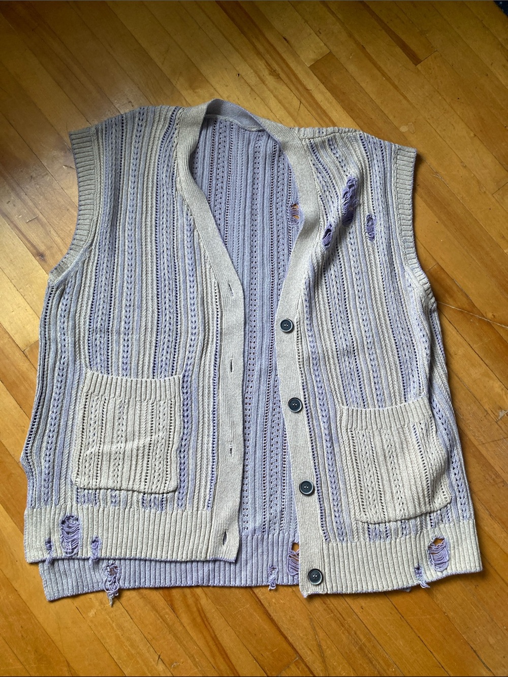 Knit Distressed Button-Front Sweater Vest